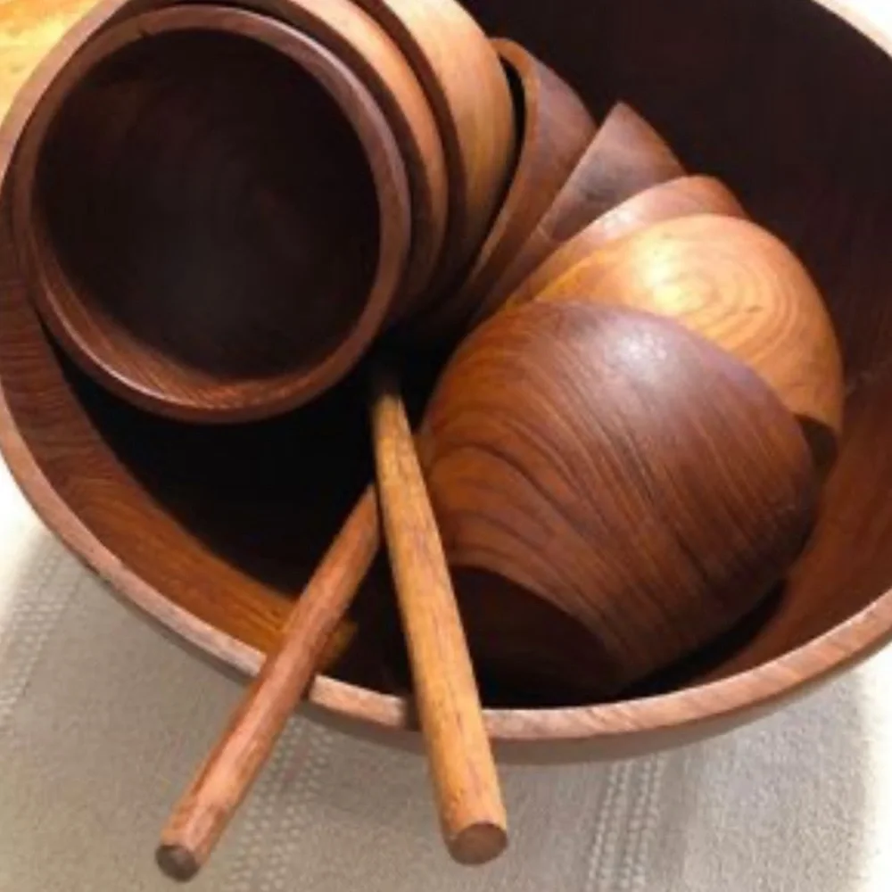 Vintage Handmade Teak Wood Set of Utensils/salad tongs